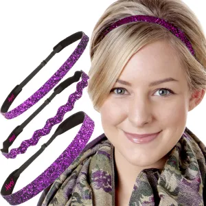 Hipsy PLUS Size, Adjustable No Slip Sparkly Bling Mixed 3pk Headbands for Women Girls & Teens (Bling Glitter Mixed Fuchsia)