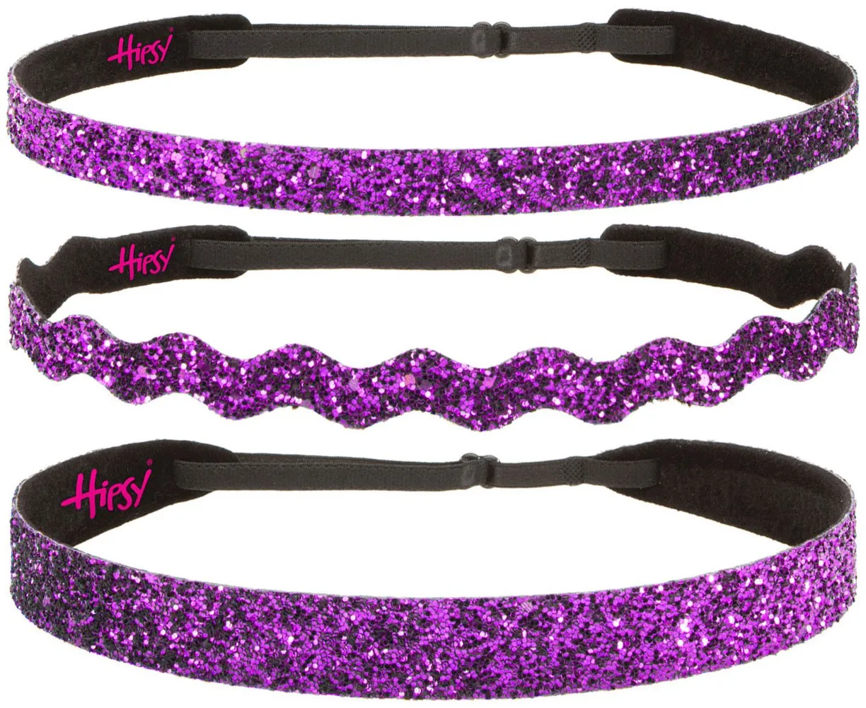 Hipsy PLUS Size, Adjustable No Slip Sparkly Bling Mixed 3pk Headbands for Women Girls & Teens (Bling Glitter Mixed Fuchsia)