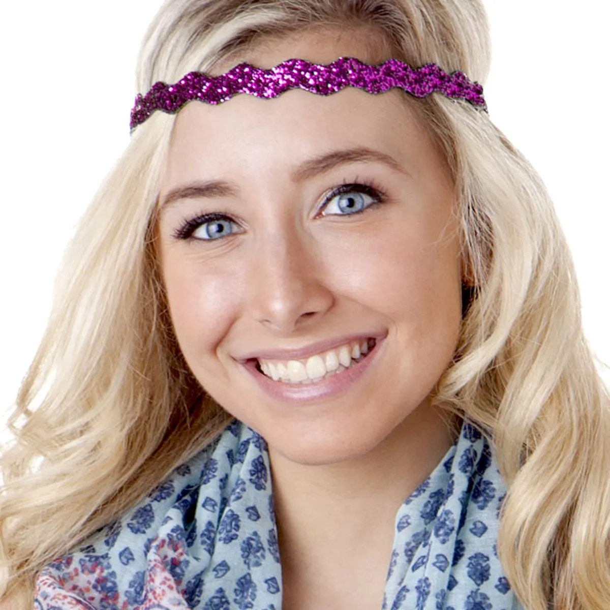Hipsy PLUS Size, Adjustable No Slip Sparkly Bling Mixed 3pk Headbands for Women Girls & Teens (Bling Glitter Mixed Fuchsia)