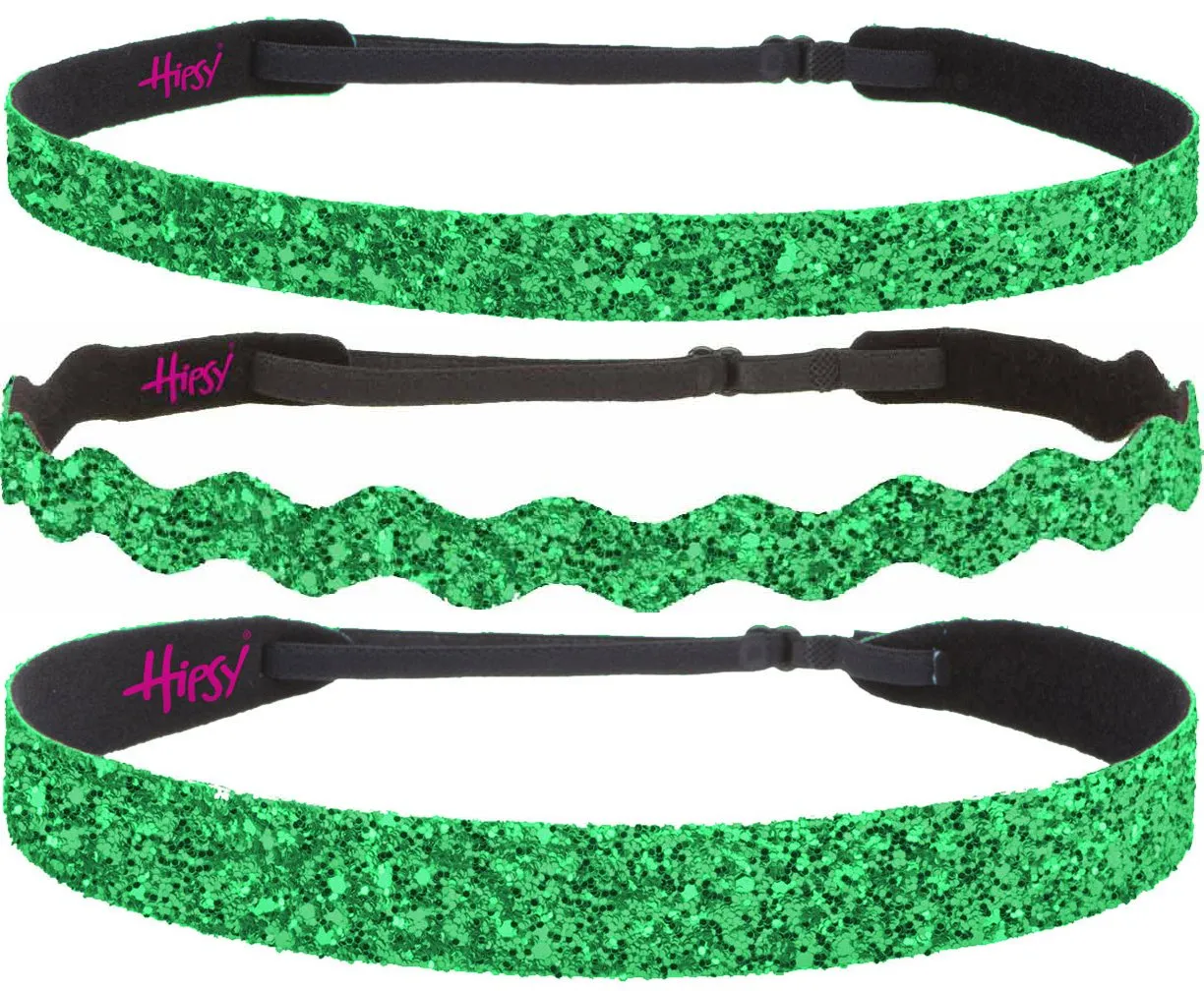 Hipsy Women's Irish Green Headband St Patricks Day Accessories Clover Headband Gift Packs (St Patty's Day Green Glitter 3pk)