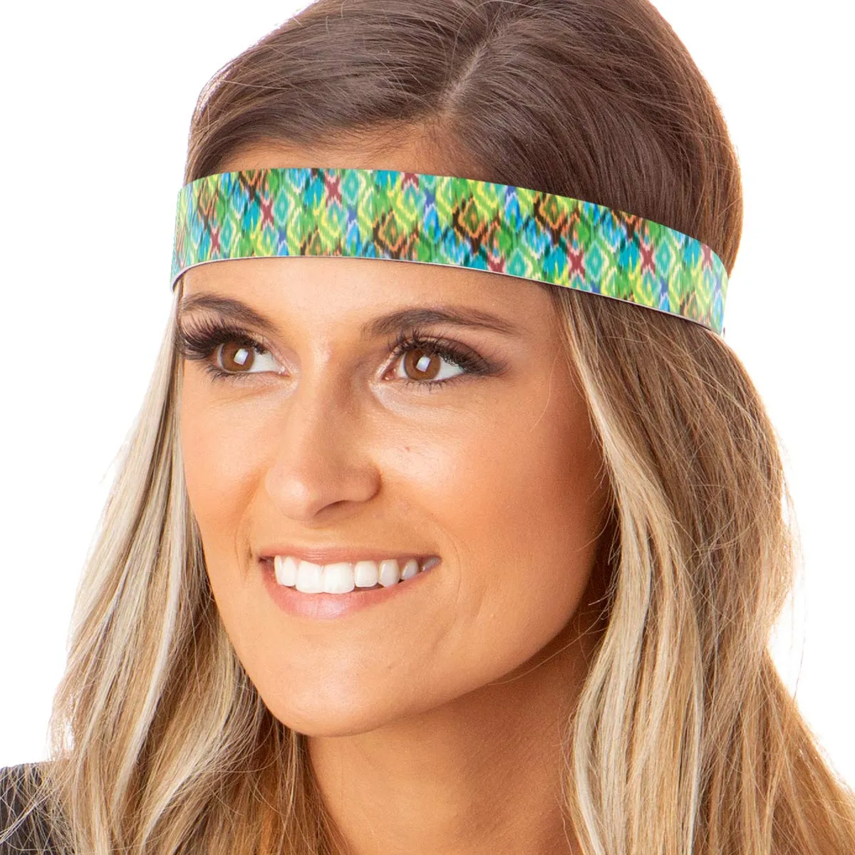 Hipsy Xflex & Fashion Printed No Slip Headband Mixed 2-packs for Women Girls Teens (Blue Xflex & Green Tribal Diamonds)