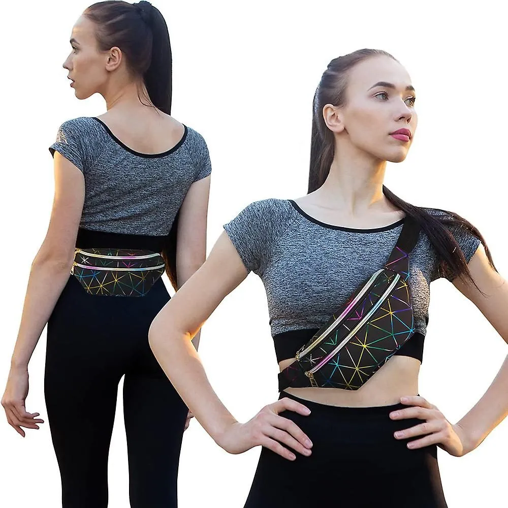 Holographic Fanny Packs For Women Waterproof Waist Packs Shiny With Adjustable