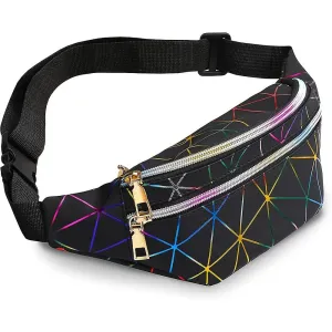 Holographic Fanny Packs For Women Waterproof Waist Packs Shiny With Adjustable