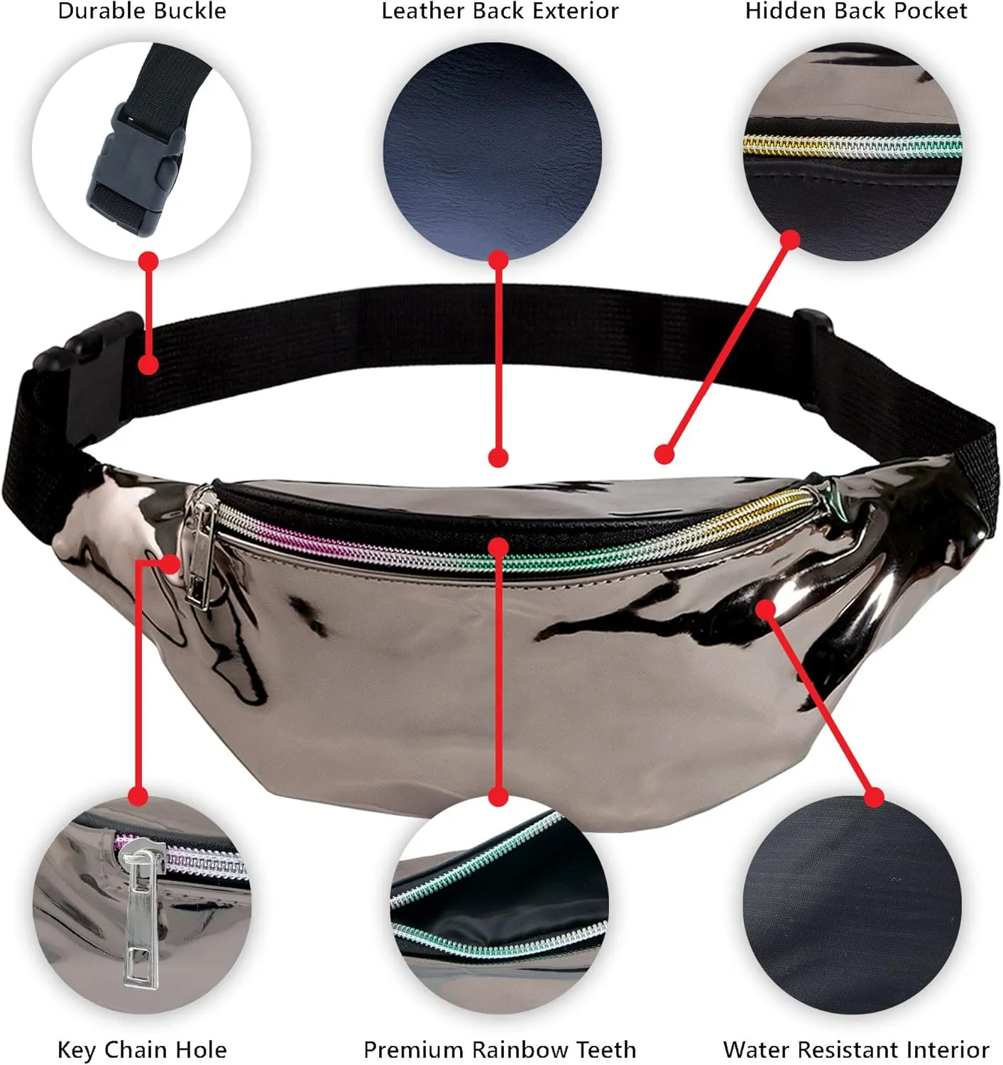 Holographic Rave Fanny Pack – Packs for Festival Women, Men – Cute Fashion Waste Bag Belt Bag (Metallic Brown)