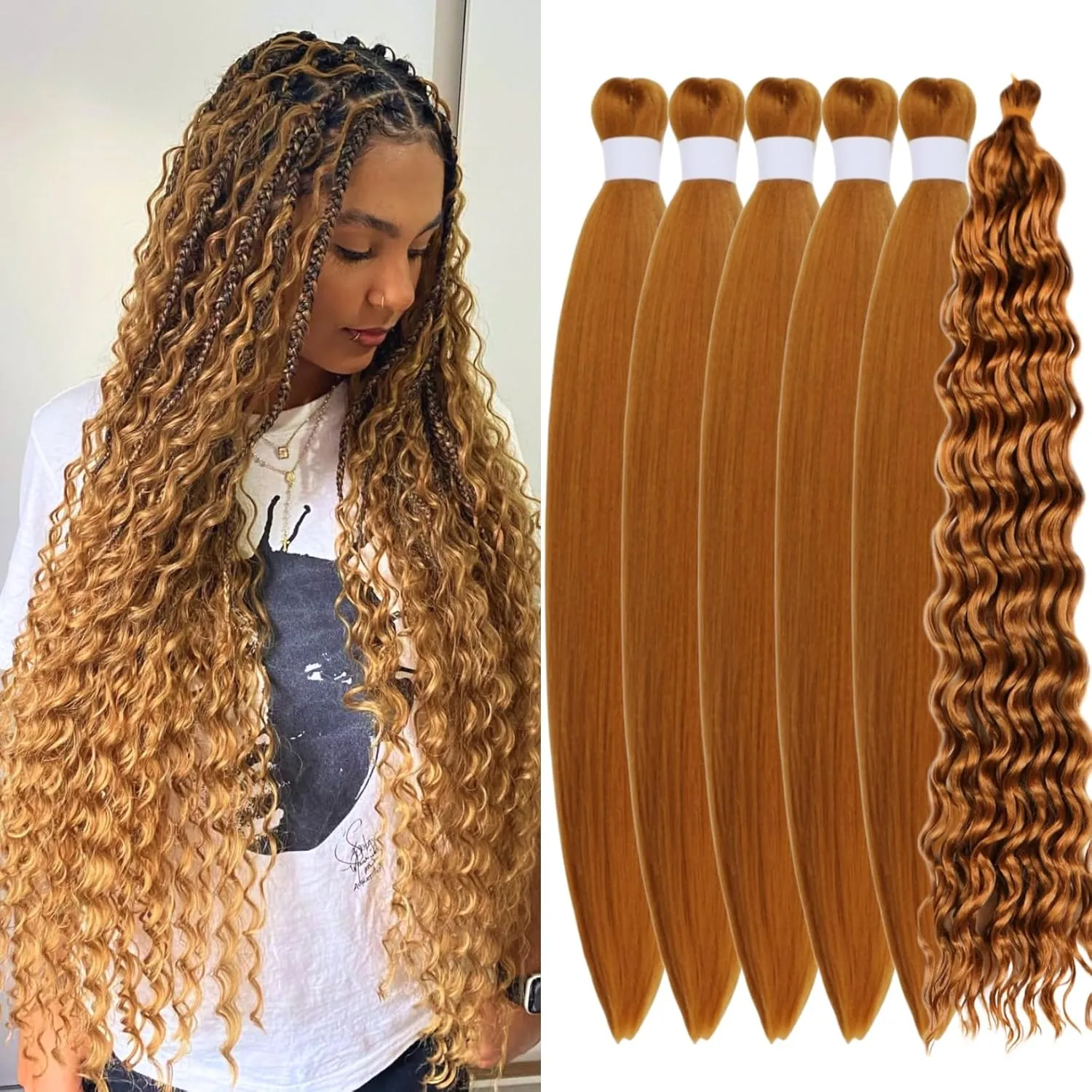 Honey Blonde Braiding Hair Pre Stretched for Braids 27# Knotless Boho Hair for Braiding(6 Packs)