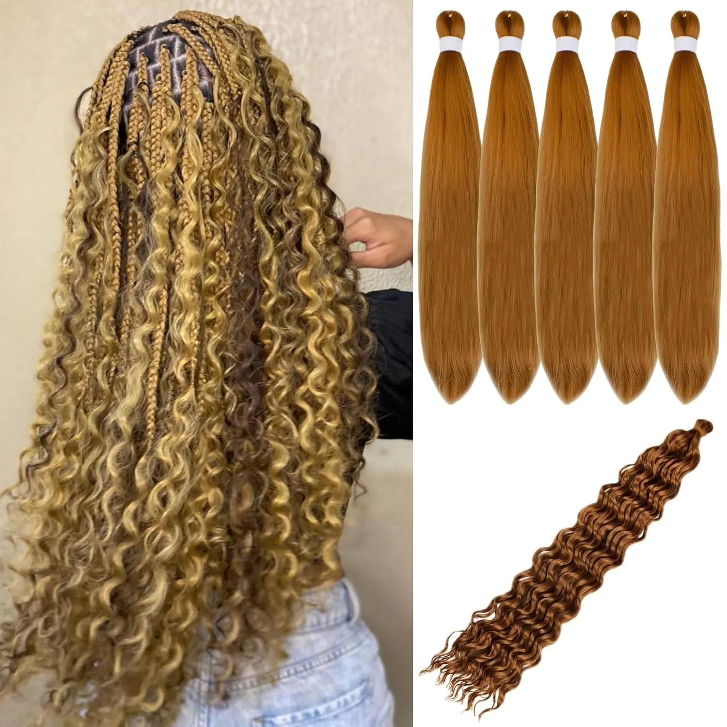 Honey Blonde Braiding Hair Pre Stretched for Braids 27# Knotless Boho Hair for Braiding(6 Packs)
