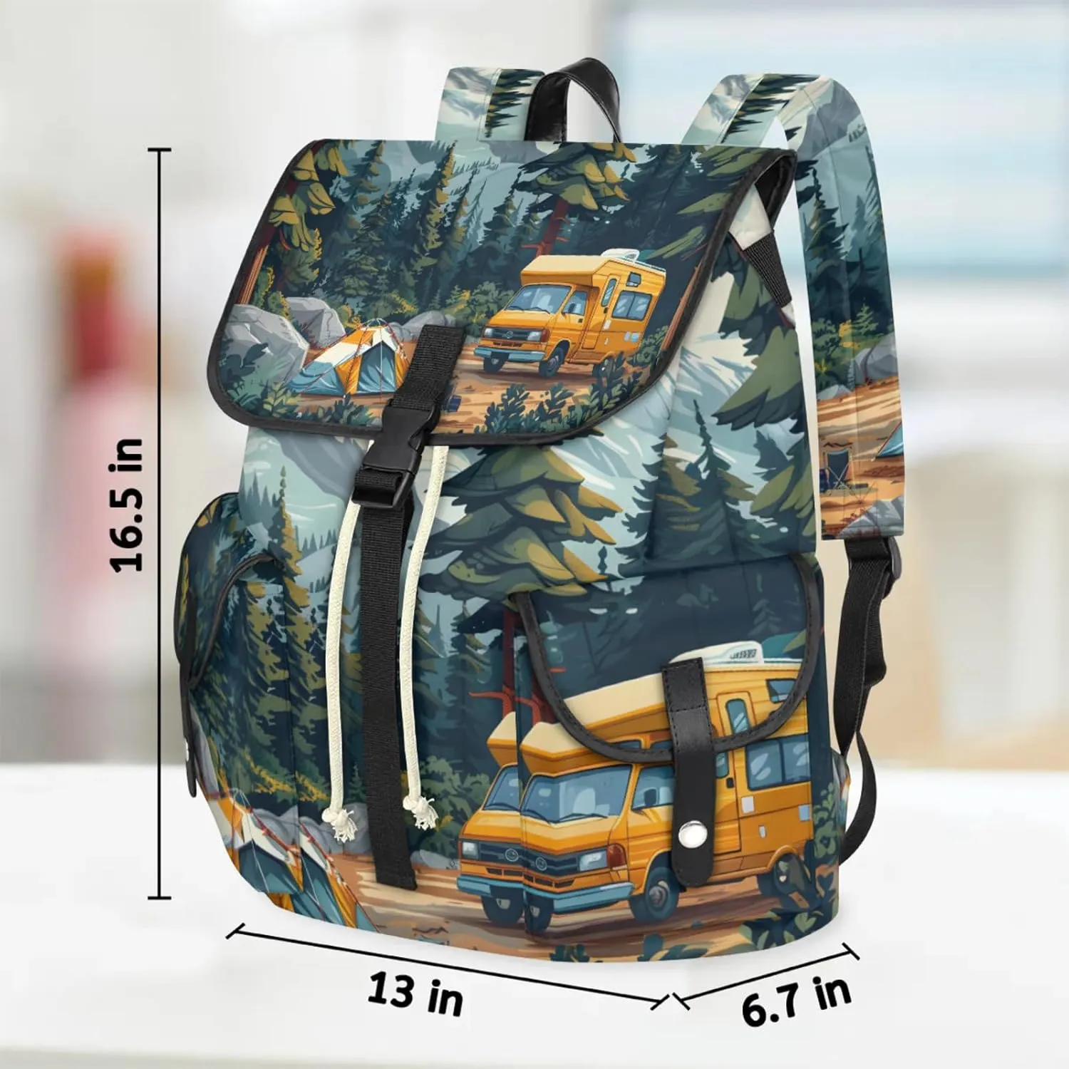 Honeybaby Vintage Waterproof Laptop Backpack for Men/Women Travel Essentials Backpack Expandable Carry On Bag with Anti-Theft Compartment Fits 15" Notebook Camping Theme