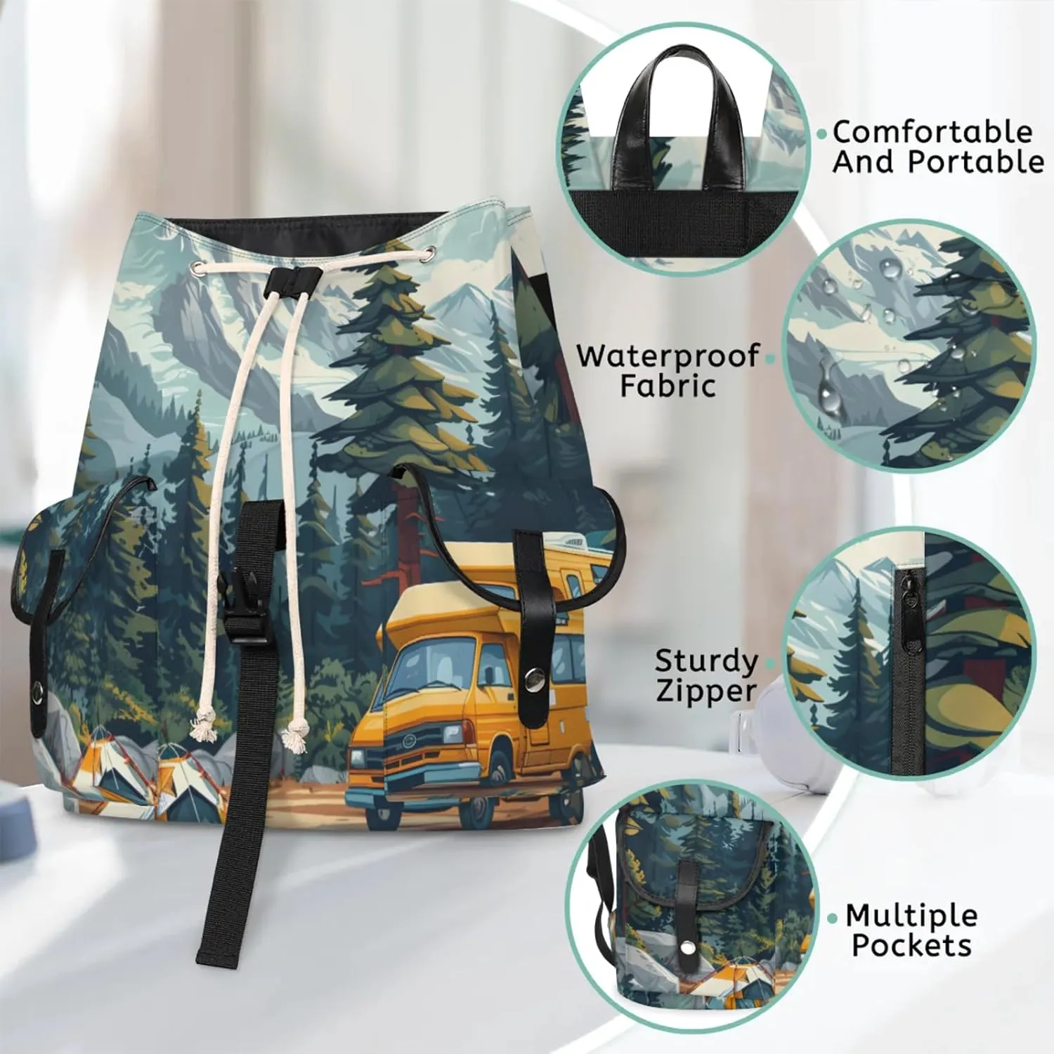 Honeybaby Vintage Waterproof Laptop Backpack for Men/Women Travel Essentials Backpack Expandable Carry On Bag with Anti-Theft Compartment Fits 15" Notebook Camping Theme