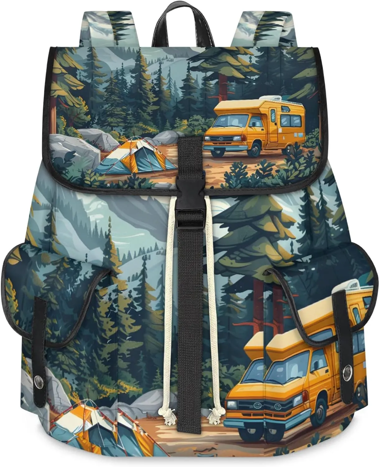 Honeybaby Vintage Waterproof Laptop Backpack for Men/Women Travel Essentials Backpack Expandable Carry On Bag with Anti-Theft Compartment Fits 15" Notebook Camping Theme