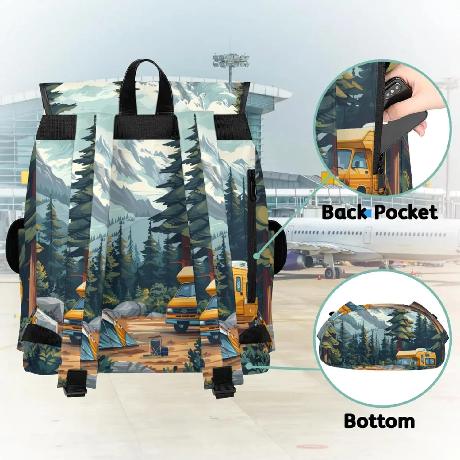 Honeybaby Vintage Waterproof Laptop Backpack for Men/Women Travel Essentials Backpack Expandable Carry On Bag with Anti-Theft Compartment Fits 15" Notebook Camping Theme
