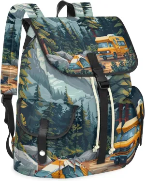Honeybaby Vintage Waterproof Laptop Backpack for Men/Women Travel Essentials Backpack Expandable Carry On Bag with Anti-Theft Compartment Fits 15" Notebook Camping Theme