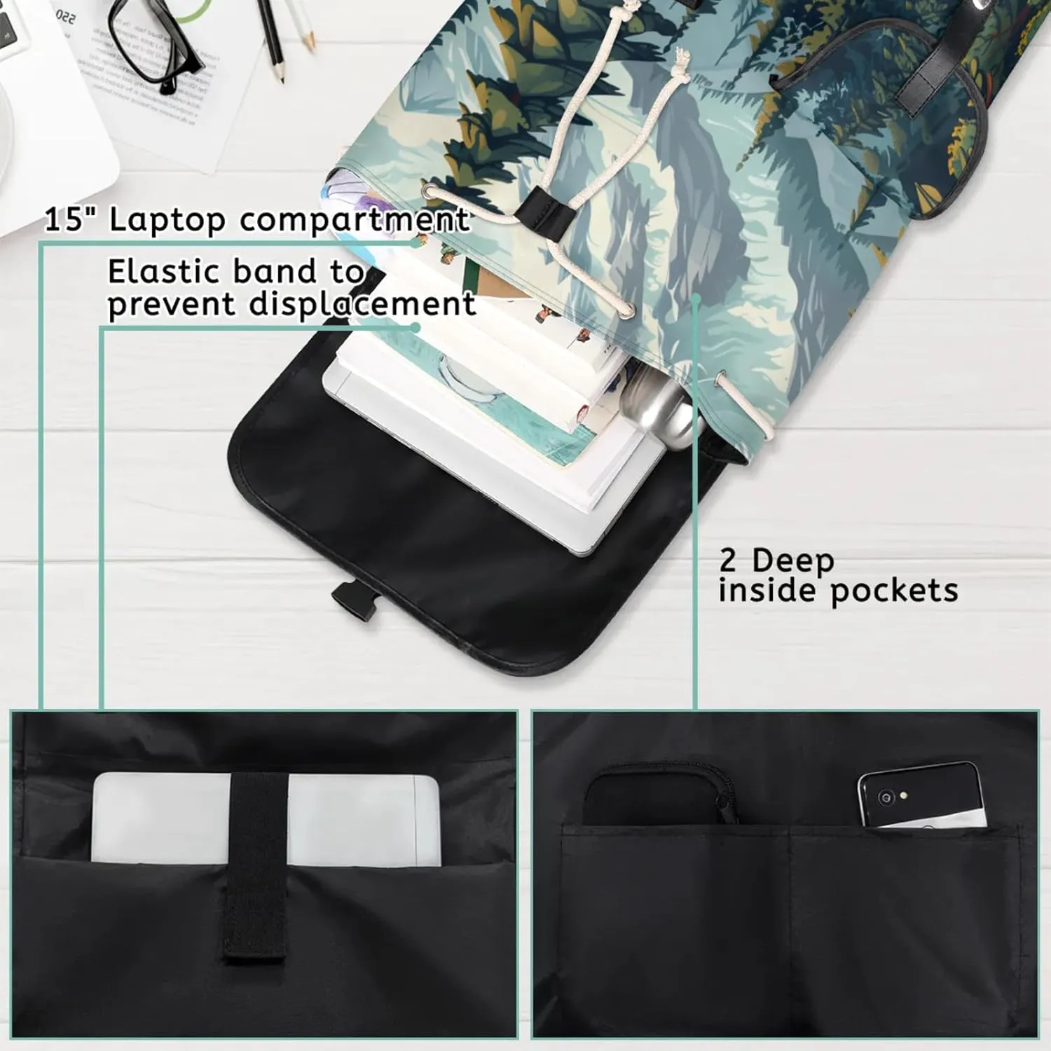 Honeybaby Vintage Waterproof Laptop Backpack for Men/Women Travel Essentials Backpack Expandable Carry On Bag with Anti-Theft Compartment Fits 15" Notebook Camping Theme