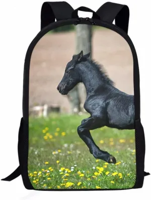 Horse School Travel Backpack Bookbags, Casual Bag Gifts for Children Animal Print