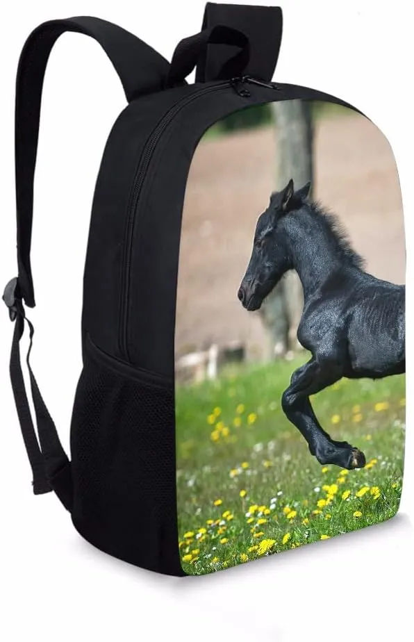 Horse School Travel Backpack Bookbags, Casual Bag Gifts for Children Animal Print