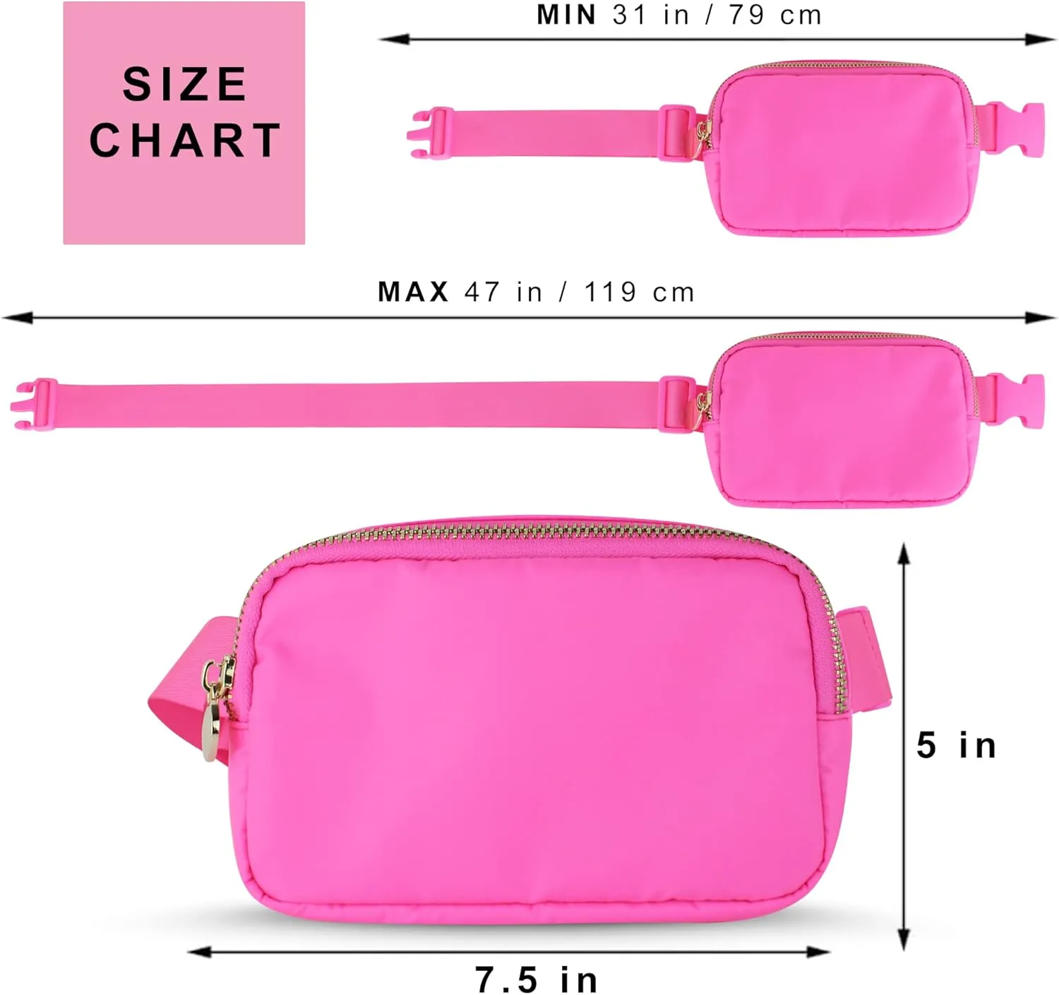 Hot Pink Belt Bag for Women & Girls – Stylish Fanny Pack, Crossbody Waist Bag, Fashionable Everywhere Belt Bag, Trendy Cross Body Fanny Pack for Travel & Daily Use
