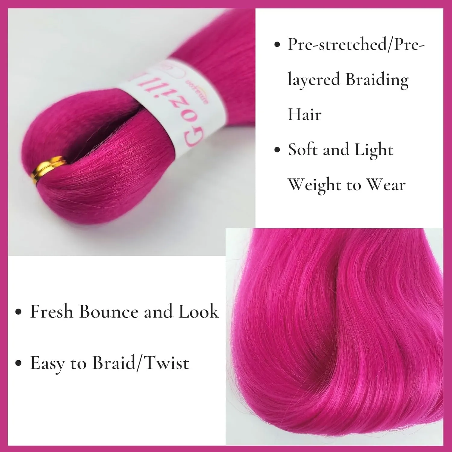 Hot Pink Boho Hair For Braiding Synthetic Pre Stretched Knotless Braiding Hair EZ Braids for Boho Braids(6 Packs)