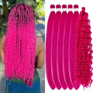 Hot Pink Boho Hair For Braiding Synthetic Pre Stretched Knotless Braiding Hair EZ Braids for Boho Braids(6 Packs)