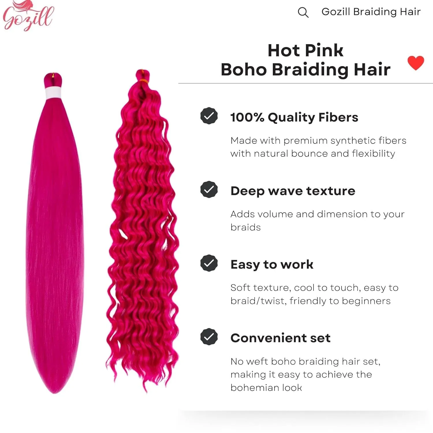 Hot Pink Boho Hair For Braiding Synthetic Pre Stretched Knotless Braiding Hair EZ Braids for Boho Braids(6 Packs)