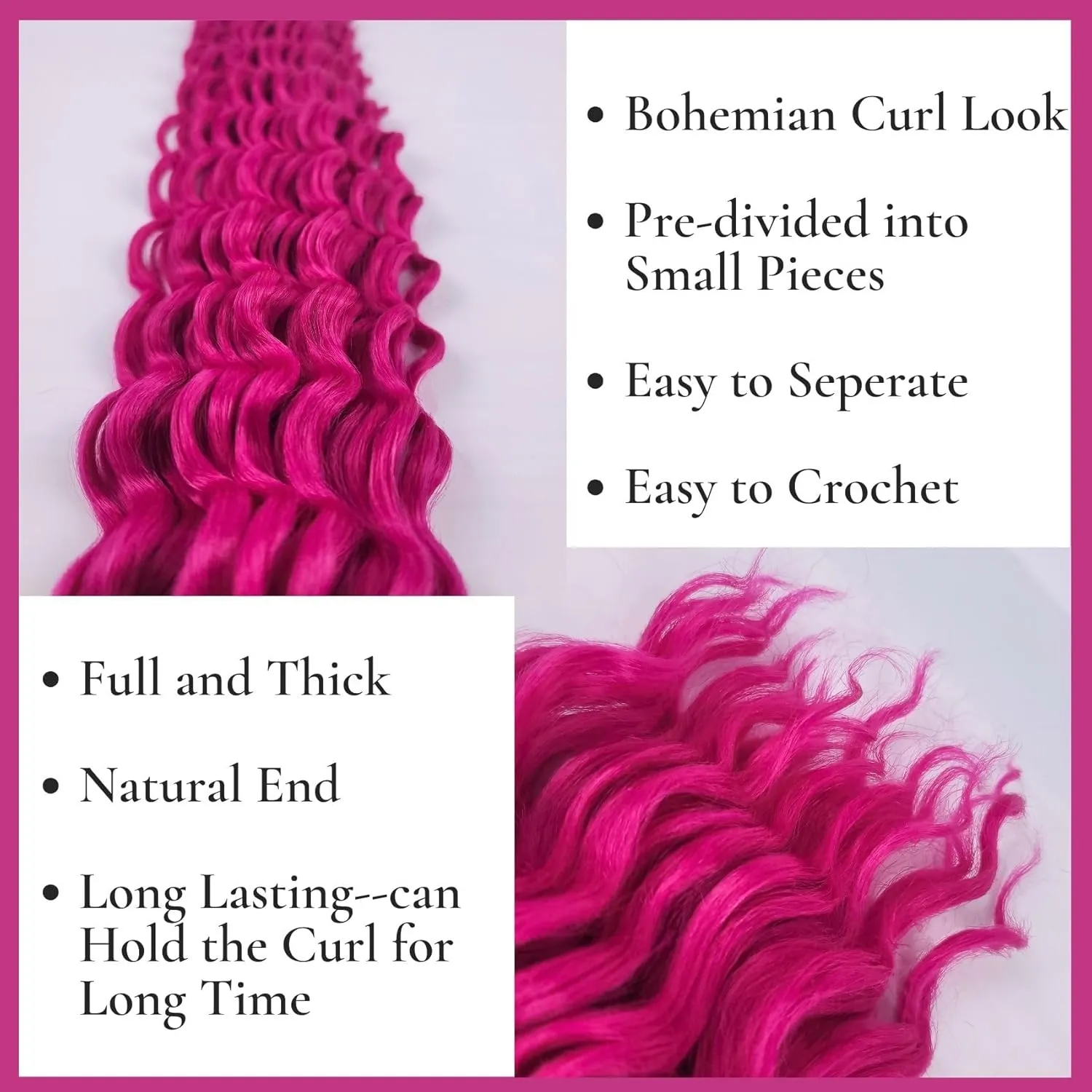 Hot Pink Boho Hair For Braiding Synthetic Pre Stretched Knotless Braiding Hair EZ Braids for Boho Braids(6 Packs)