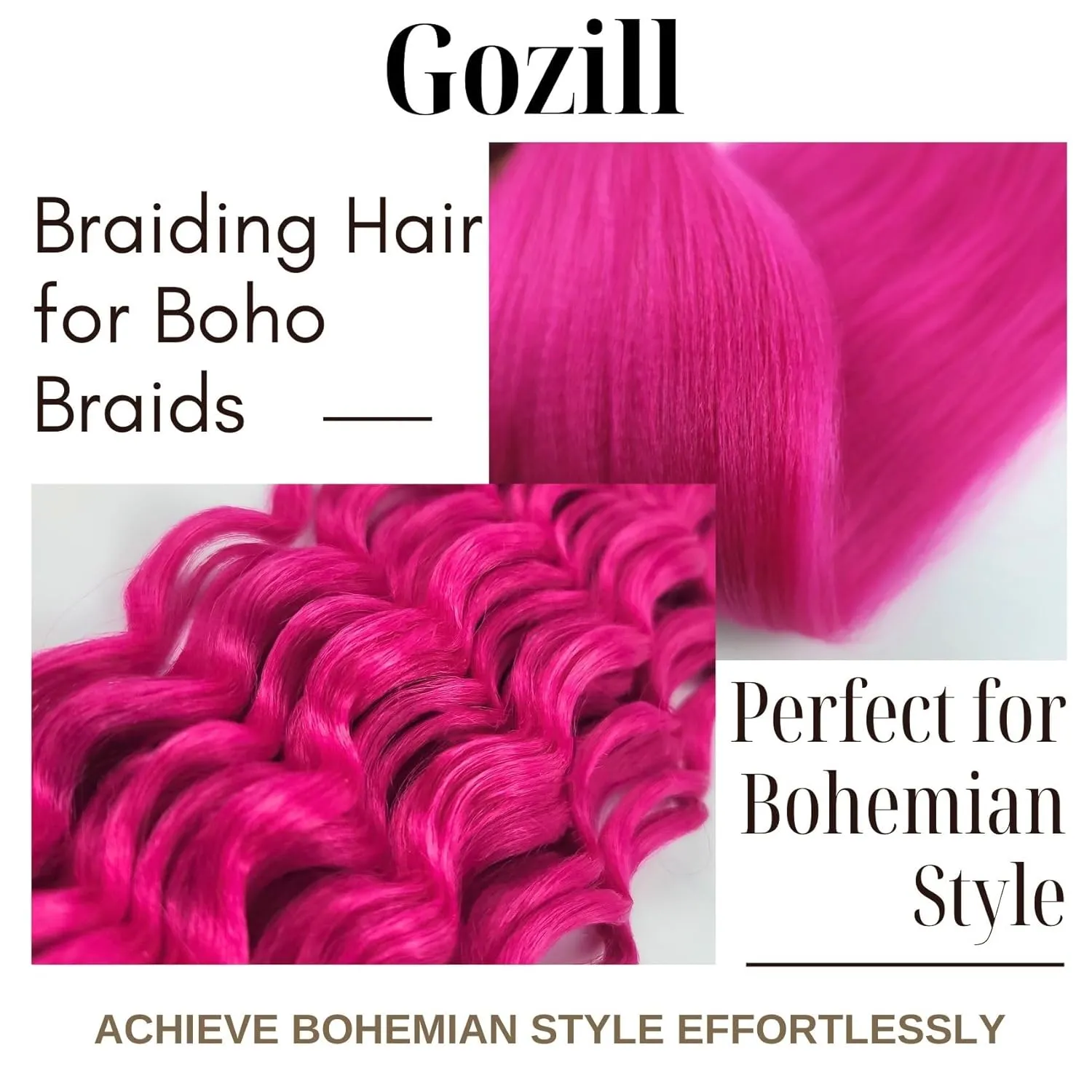 Hot Pink Boho Hair For Braiding Synthetic Pre Stretched Knotless Braiding Hair EZ Braids for Boho Braids(6 Packs)