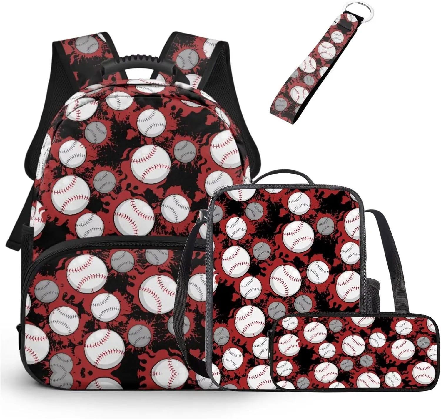 HUGS IDEA Baseball Backpack for School Boys Toddler Backpack for Kids Kindergarten School Bag for Boys 4-6 Cute Bookbag with Lunchbox for Kids 15 Inch Children Backpacks for Preschool