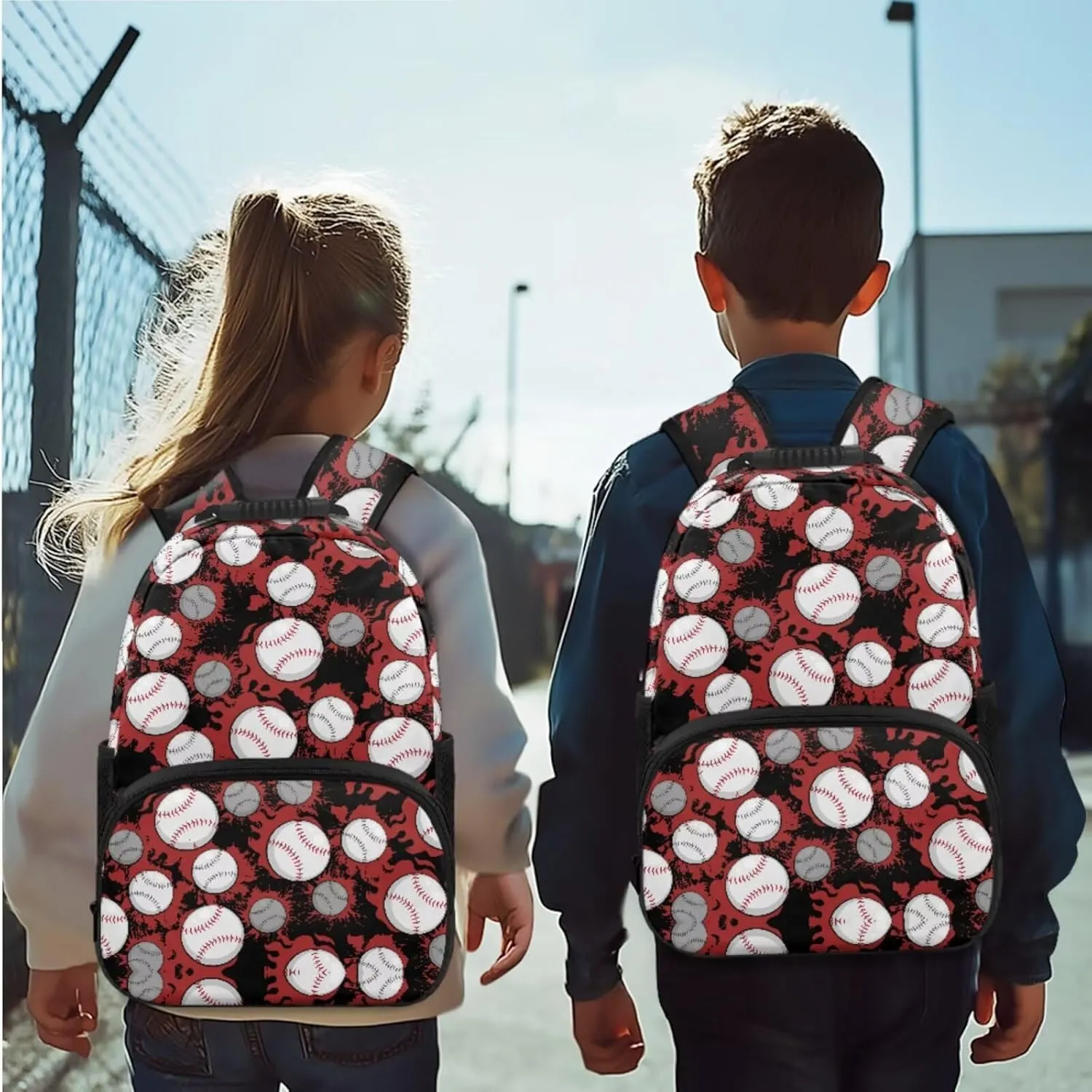 HUGS IDEA Baseball Backpack for School Boys Toddler Backpack for Kids Kindergarten School Bag for Boys 4-6 Cute Bookbag with Lunchbox for Kids 15 Inch Children Backpacks for Preschool