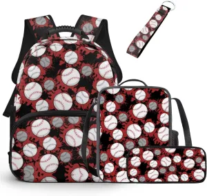 HUGS IDEA Baseball Backpack for School Boys Toddler Backpack for Kids Kindergarten School Bag for Boys 4-6 Cute Bookbag with Lunchbox for Kids 15 Inch Children Backpacks for Preschool