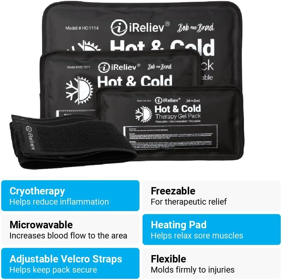 Ice Pack for Hot & Cold Therapy Gel Pack - Hot & Cold Relief, Reusable, Freezable & Microwaveable, Pain & Muscle Soreness, Arm, Leg, Knee, Shoulder, Back Pain Relief, Compression Pack & Strap