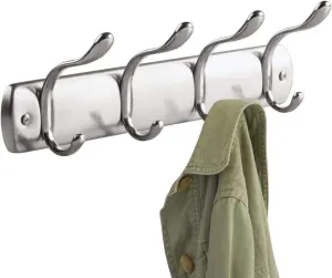 iDesign Bruschia Steel Wall Mount 8-Hook Storage Rack - 13" x 2.9" x 3.66", Brushed/Polished