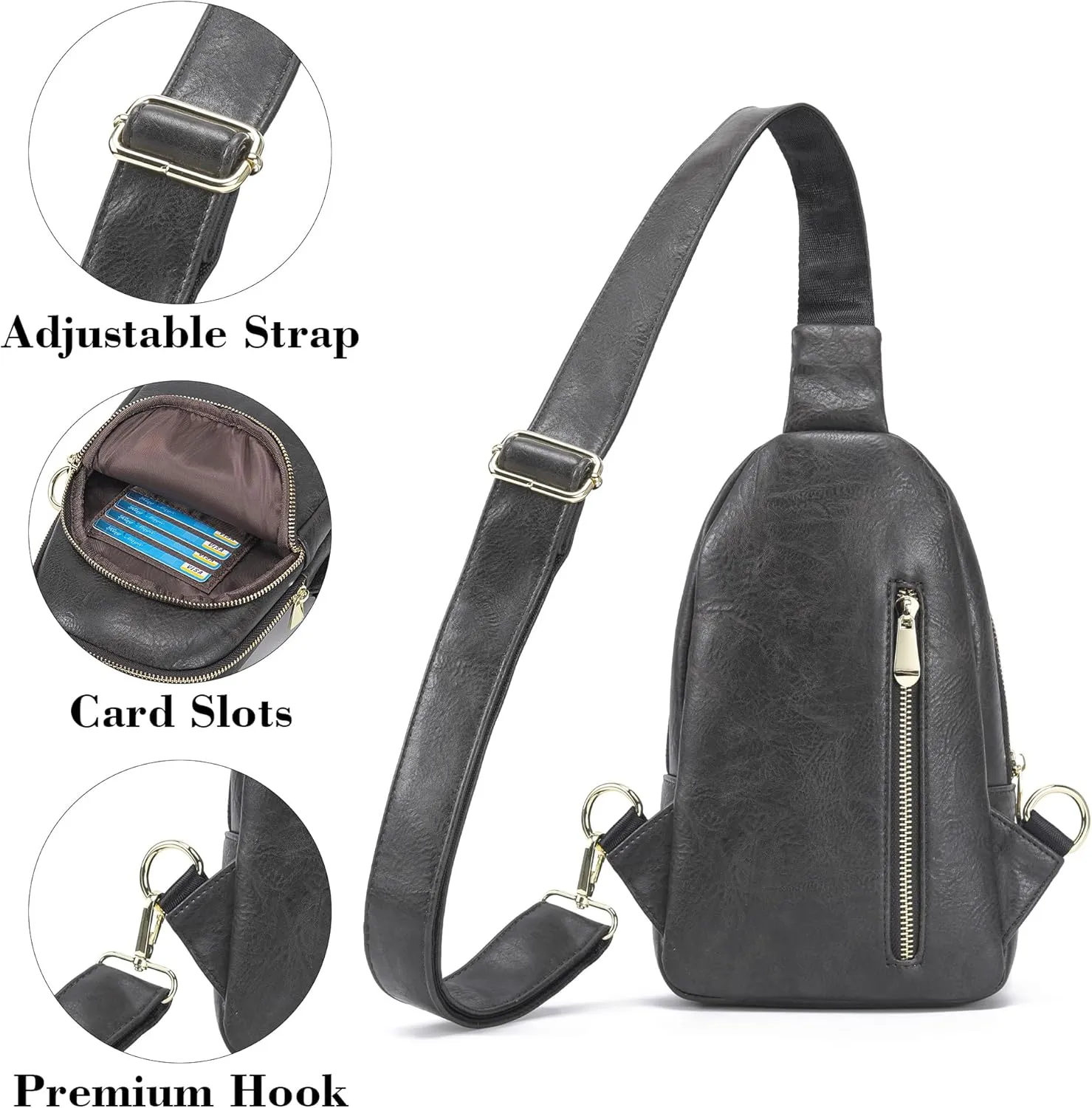 INICAT Crossbody Sling Bags Fanny Packs Leather Purses Chest Bag for Women
