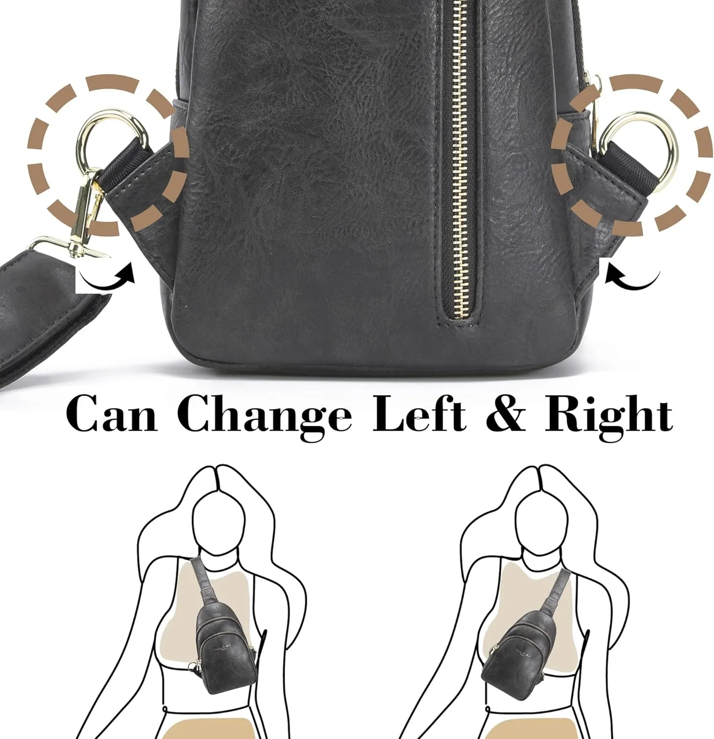 INICAT Crossbody Sling Bags Fanny Packs Leather Purses Chest Bag for Women