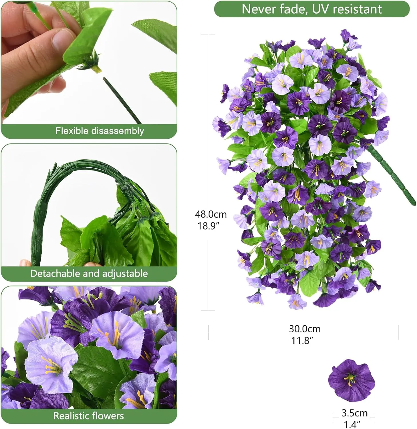 INQCMY Artificial Flowers Outdoor Spring Decor Faux Silk Morning Glory Fake Hanging Flowers UV Resistant Look Real for Home Porch Lawn Garden