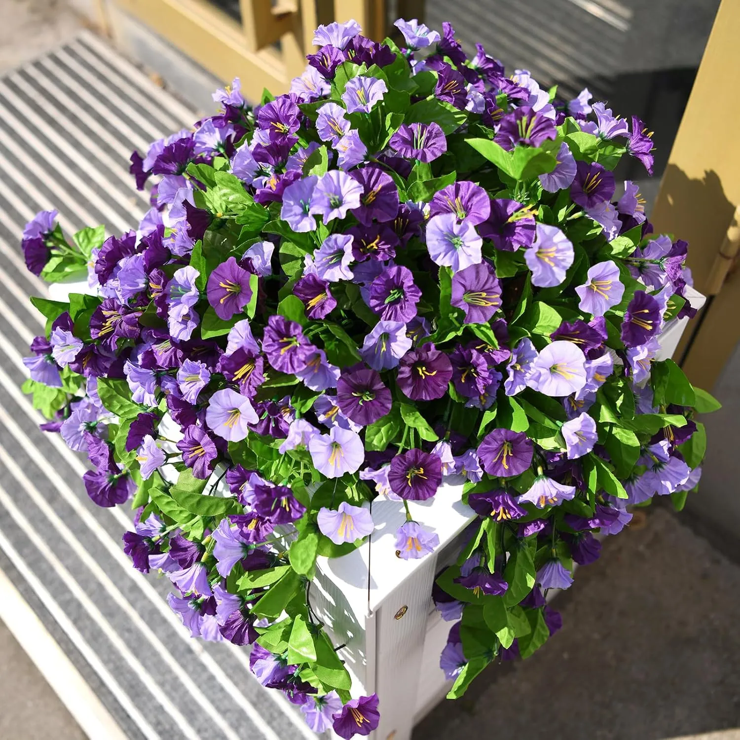 INQCMY Artificial Flowers Outdoor Spring Decor Faux Silk Morning Glory Fake Hanging Flowers UV Resistant Look Real for Home Porch Lawn Garden