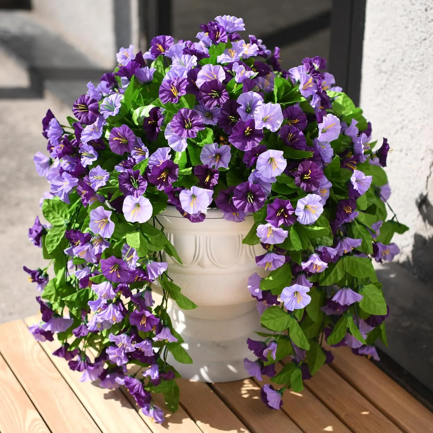 INQCMY Artificial Flowers Outdoor Spring Decor Faux Silk Morning Glory Fake Hanging Flowers UV Resistant Look Real for Home Porch Lawn Garden
