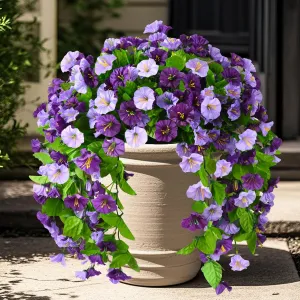INQCMY Artificial Flowers Outdoor Spring Decor Faux Silk Morning Glory Fake Hanging Flowers UV Resistant Look Real for Home Porch Lawn Garden