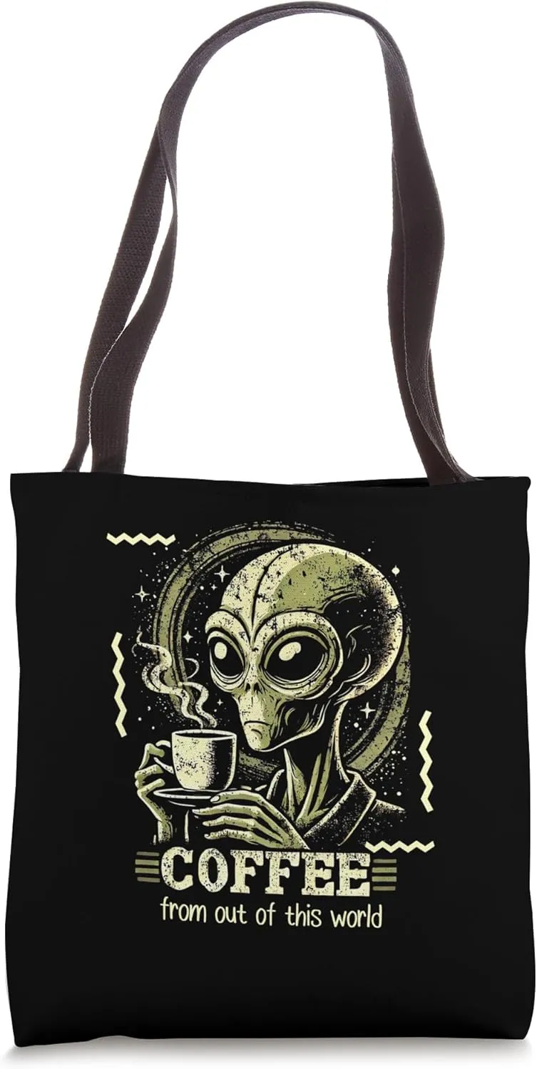 Interstellar Brew Club: Alien Coffee with Cosmic Humor Tote Bag