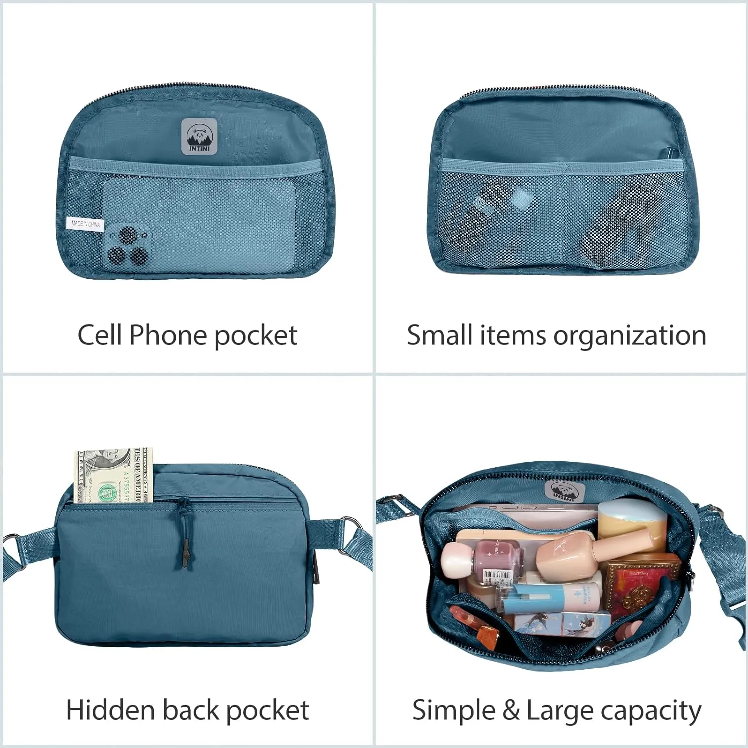 INTINI Everywhere Belt Bag – Large, Crossbody Fanny Pack Women 56 Inch Plus Size Waist Cross Body Fashion (Blue)