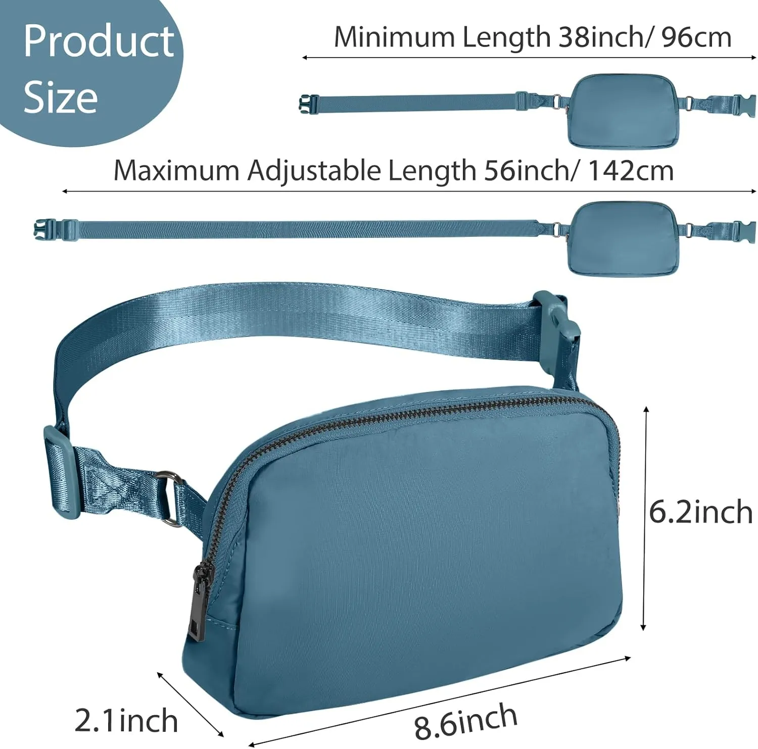 INTINI Everywhere Belt Bag – Large, Crossbody Fanny Pack Women 56 Inch Plus Size Waist Cross Body Fashion (Blue)