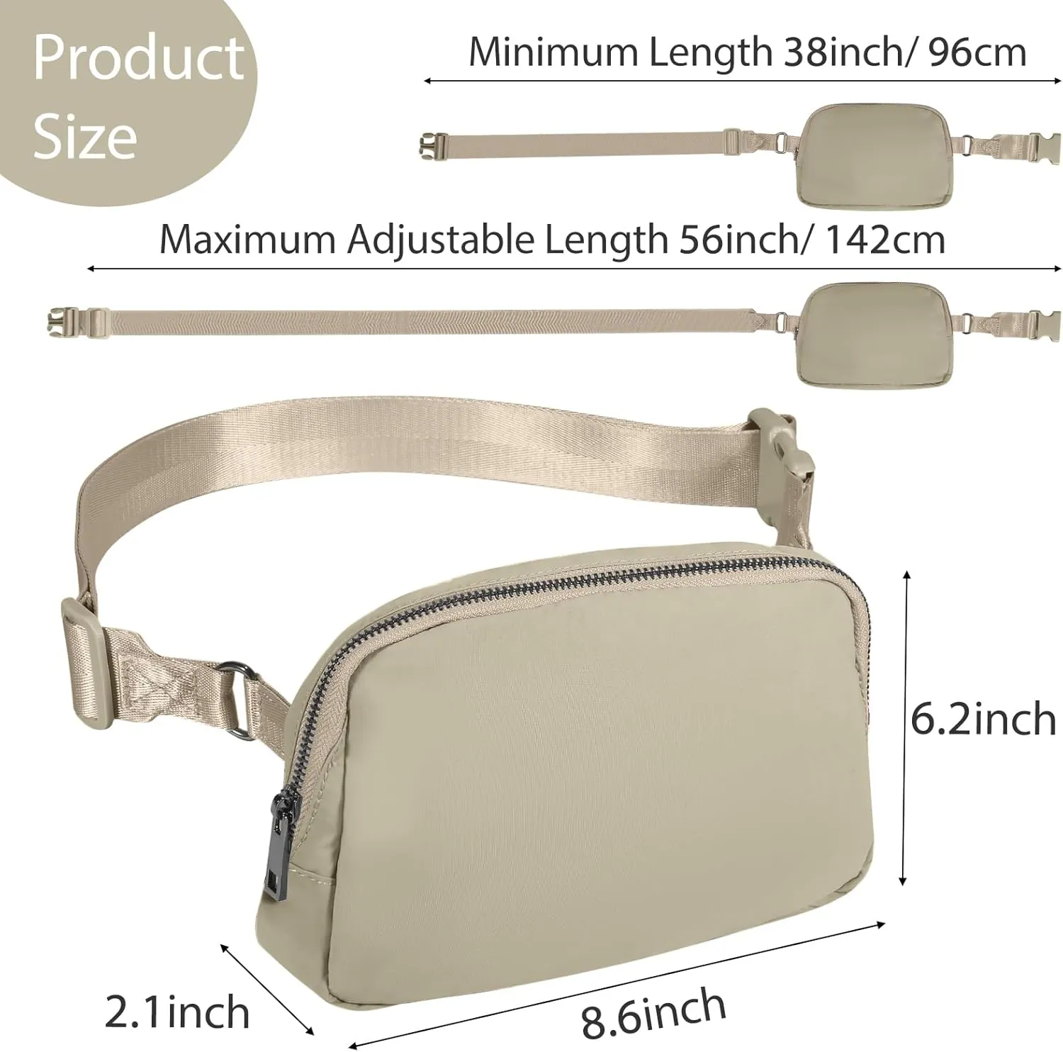 INTINI Everywhere Belt Bag – Large, Crossbody Fanny Pack Women 56 Inch Plus Size Waist Cross Body Fashion Khaki