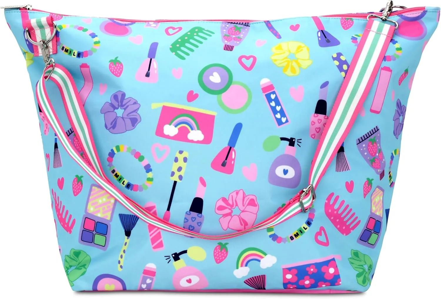 iscream 23.5" x 16" Weekender Travel Tote Bag with Vibrant Nylon Exterior and Adjustable Strap - Wakeup Makeup