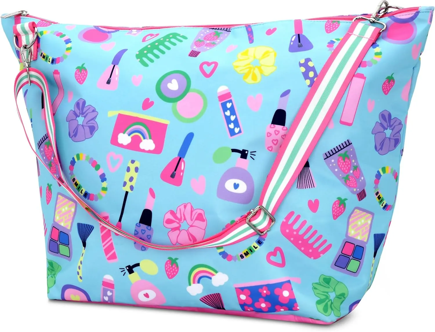iscream 23.5" x 16" Weekender Travel Tote Bag with Vibrant Nylon Exterior and Adjustable Strap - Wakeup Makeup