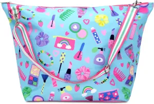 iscream 23.5" x 16" Weekender Travel Tote Bag with Vibrant Nylon Exterior and Adjustable Strap - Wakeup Makeup