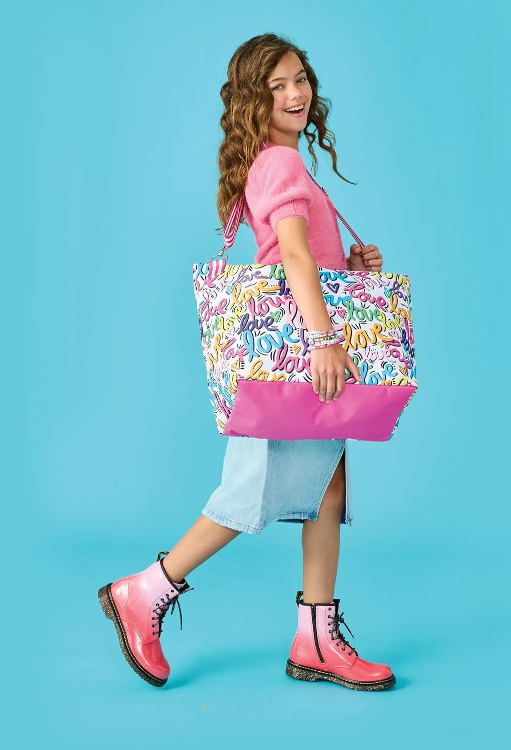 iscream   Corey Paige Designs 23.5" x 16" Weekender Travel Tote Bag with Vibrant Nylon Exterior and Adjustable Strap - Love Letters