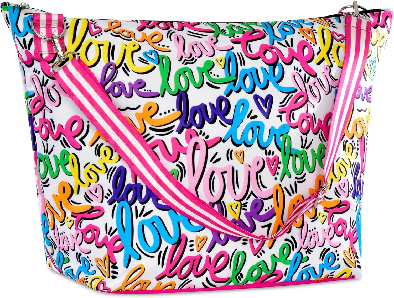 iscream   Corey Paige Designs 23.5" x 16" Weekender Travel Tote Bag with Vibrant Nylon Exterior and Adjustable Strap - Love Letters