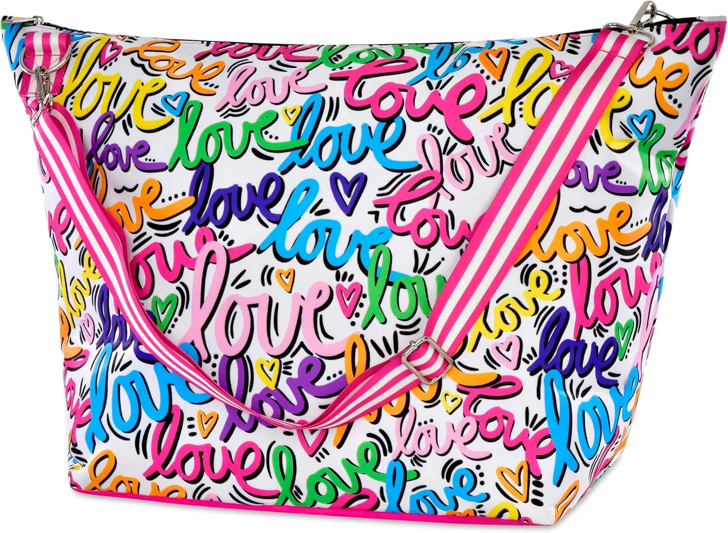 iscream   Corey Paige Designs 23.5" x 16" Weekender Travel Tote Bag with Vibrant Nylon Exterior and Adjustable Strap - Love Letters