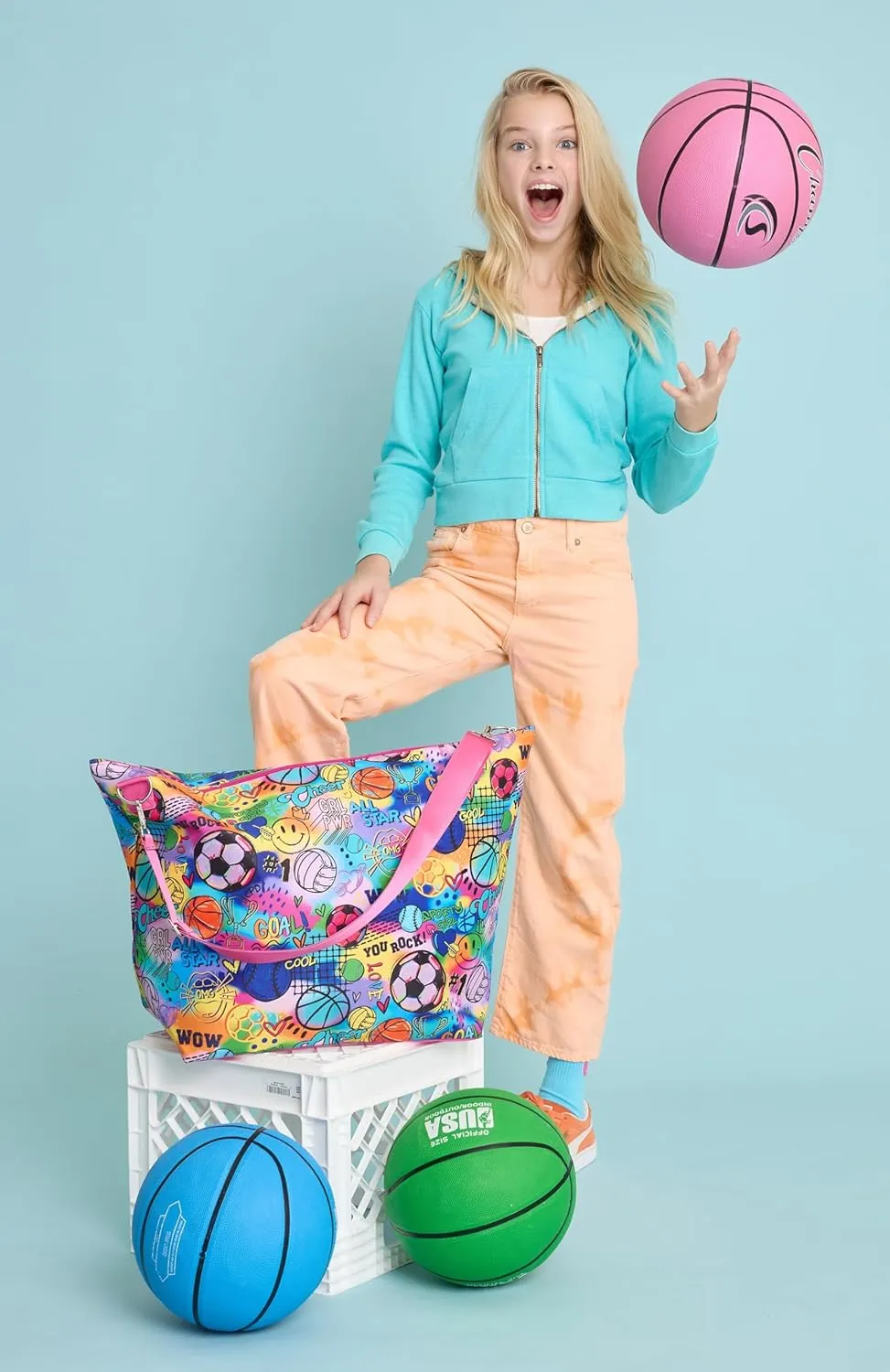 iscream   Corey Paige Designs 23.5" x 16" Weekender Travel Tote Bag with Vibrant Nylon Exterior and Adjustable Strap - Sporty Girl