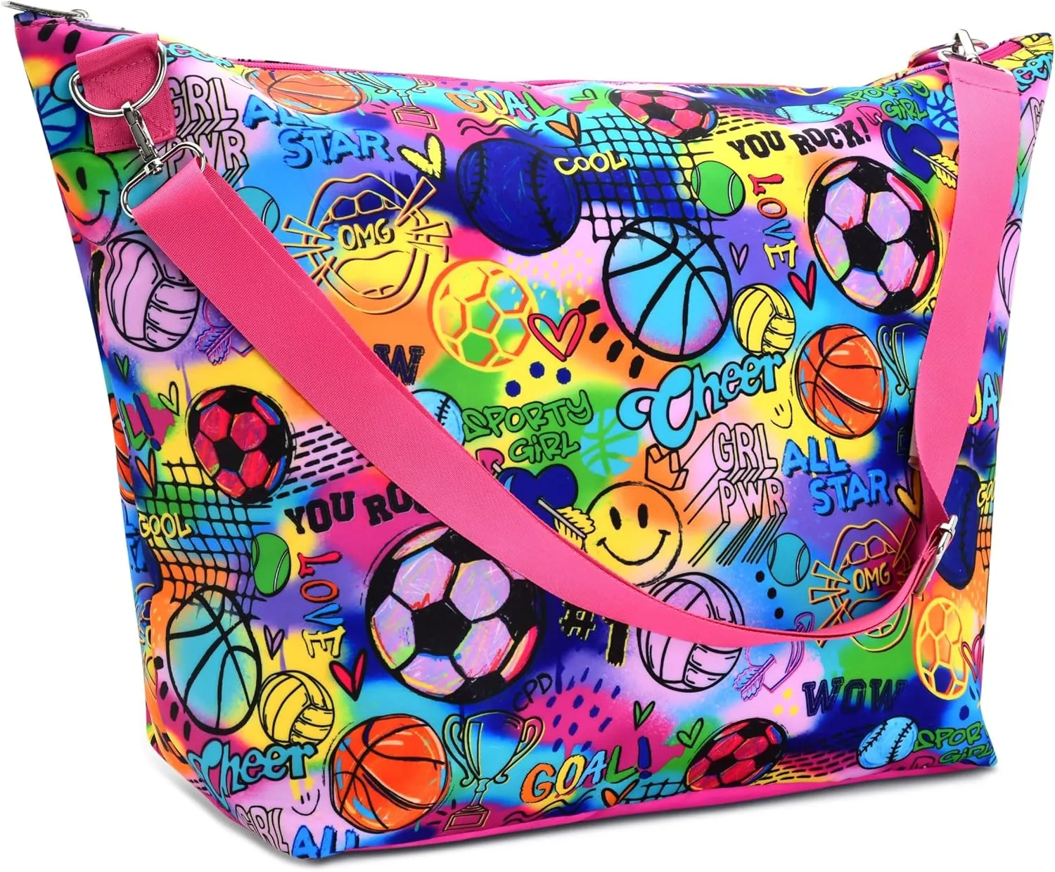 iscream   Corey Paige Designs 23.5" x 16" Weekender Travel Tote Bag with Vibrant Nylon Exterior and Adjustable Strap - Sporty Girl