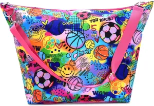 iscream   Corey Paige Designs 23.5" x 16" Weekender Travel Tote Bag with Vibrant Nylon Exterior and Adjustable Strap - Sporty Girl