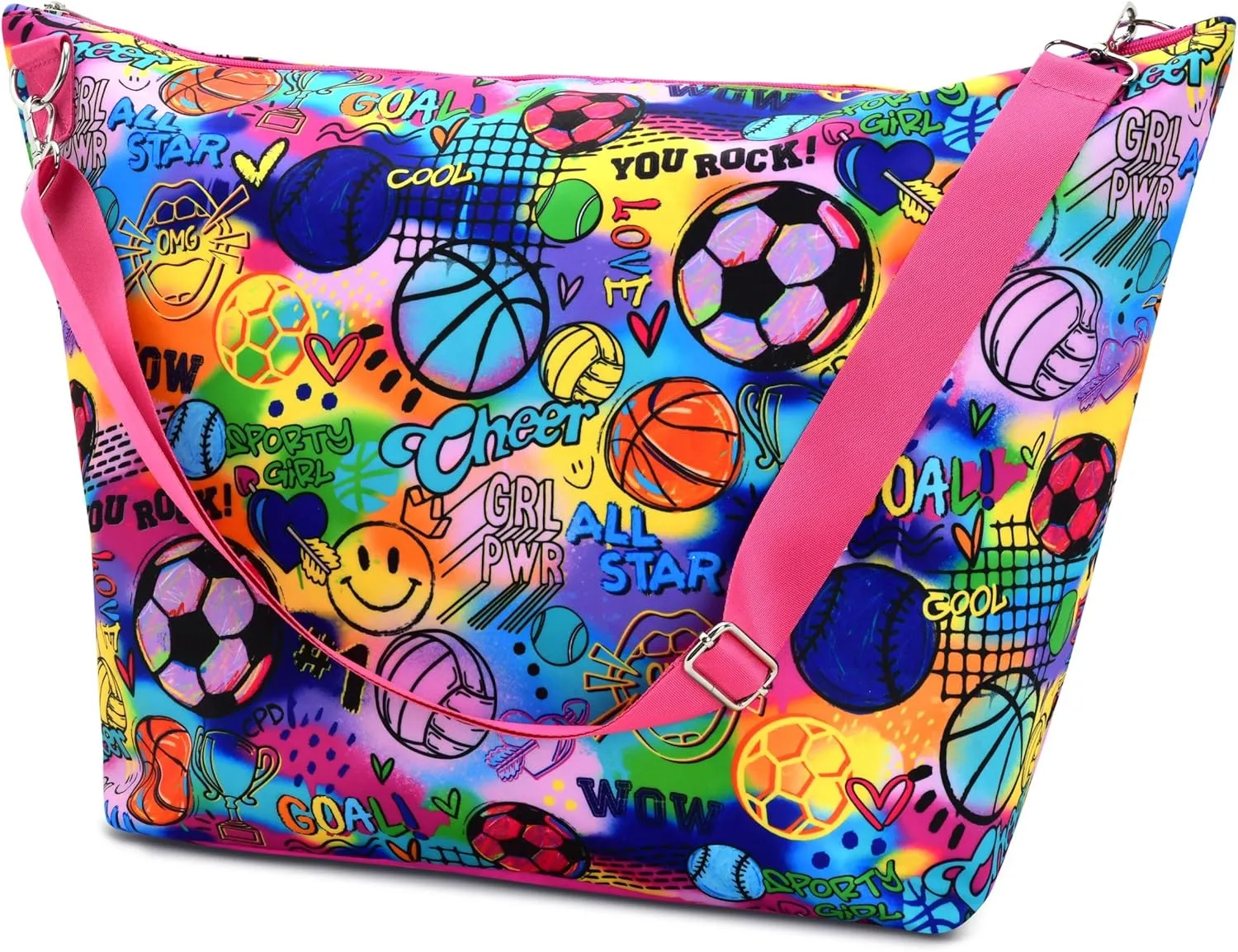 iscream   Corey Paige Designs 23.5" x 16" Weekender Travel Tote Bag with Vibrant Nylon Exterior and Adjustable Strap - Sporty Girl