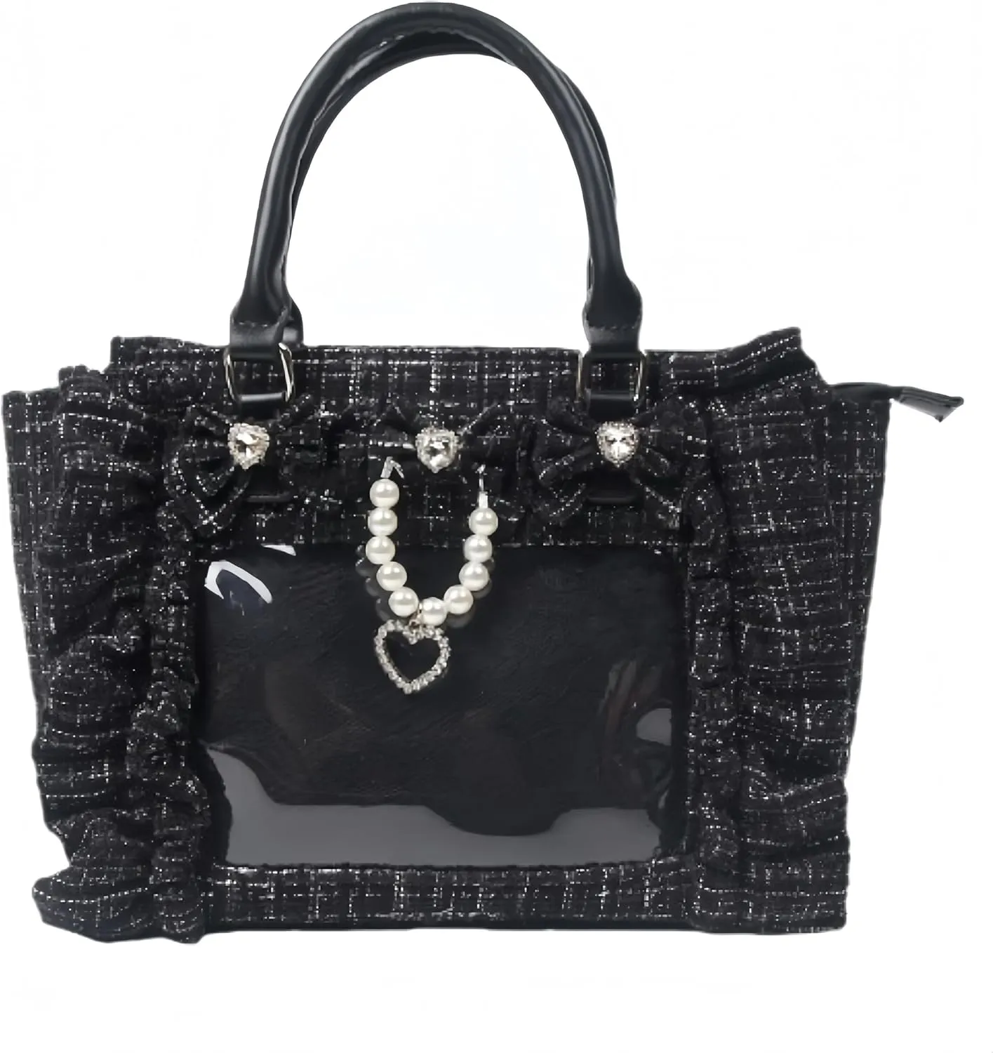 Ita Bag Tote Handbag Small Aesthetic Single Shoulder Crossbody Bag with Insert Ruffle Bow Purse for Gothic Girls (Black)
